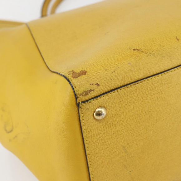 FENDI Hand Bag Leather Yellow Gold Auth 144480