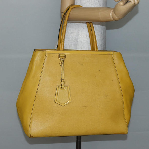 FENDI Hand Bag Leather Yellow Gold Auth 144480
