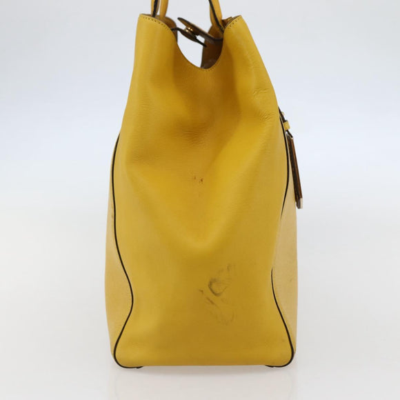 FENDI Hand Bag Leather Yellow Gold Auth 144480