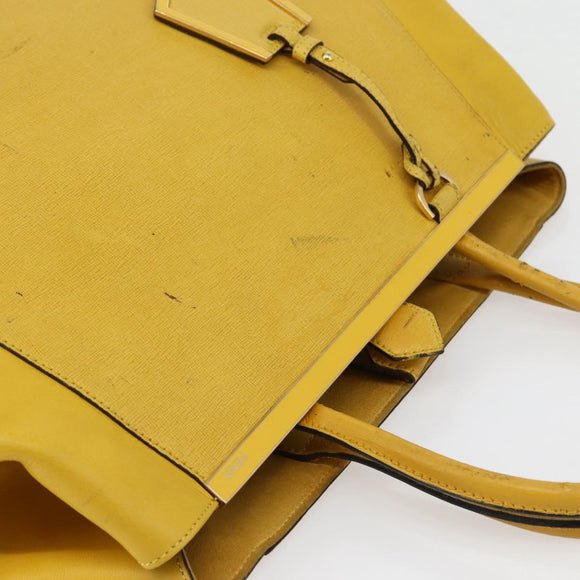 FENDI Hand Bag Leather Yellow Gold Auth 144480