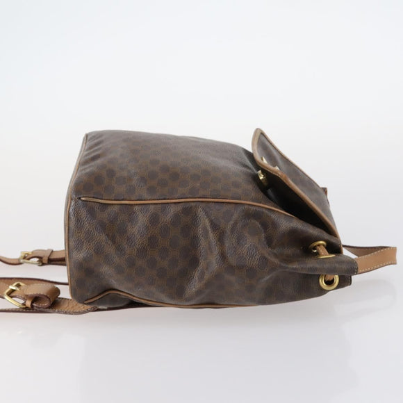 CELINE Macadam Canvas Backpack PVC Leather Brown Gold Auth 144490