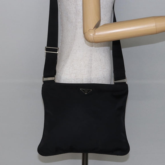 PRADA Shoulder Bag Nylon Black Silver Auth 144491
