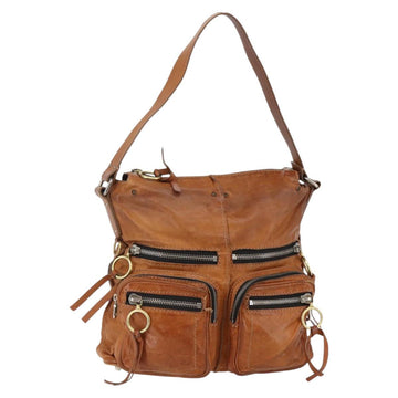 Chloe Betty Shoulder Bag Leather Brown Silver gold Auth 144492