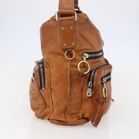 Chloe Betty Shoulder Bag Leather Brown Silver gold Auth 144492