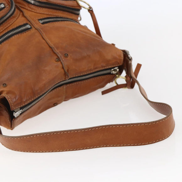 Chloe Betty Shoulder Bag Leather Brown Silver gold Auth 144492