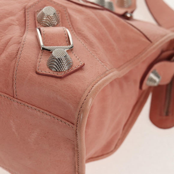 BALENCIAGA The Giant City Hand Bag Leather 2way Pink Silver 173084 Auth 144512V