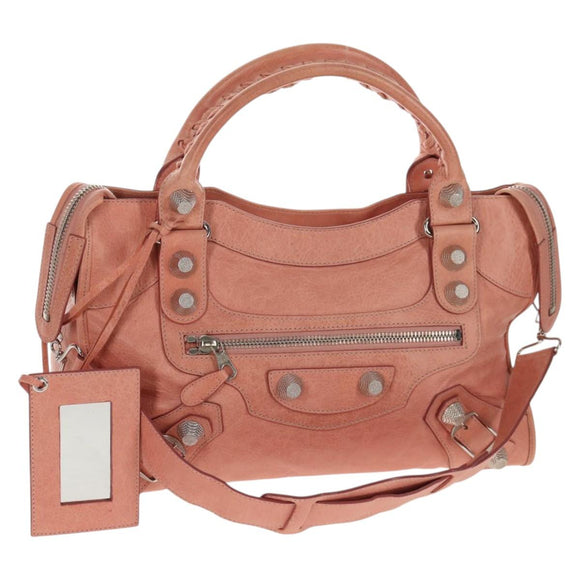 BALENCIAGA The Giant City Hand Bag Leather 2way Pink Silver 173084 Auth 144512V