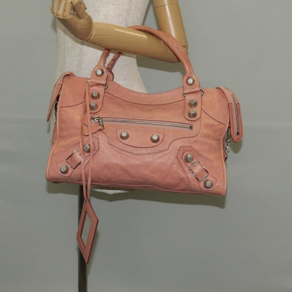 BALENCIAGA The Giant City Hand Bag Leather 2way Pink Silver 173084 Auth 144512V