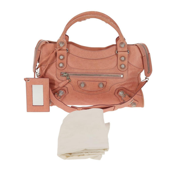 BALENCIAGA The Giant City Hand Bag Leather 2way Pink Silver 173084 Auth 144512V