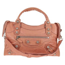 BALENCIAGA The Giant City Hand Bag Leather 2way Pink Silver 173084 Auth 144512V-13