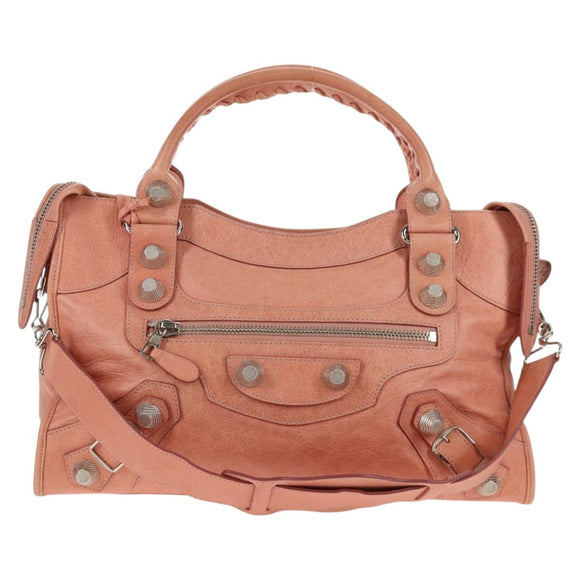 BALENCIAGA The Giant City Hand Bag Leather 2way Pink Silver 173084 Auth 144512V