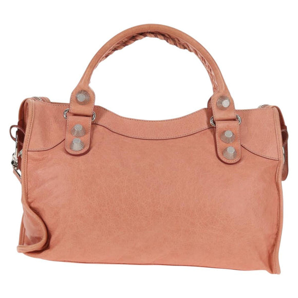 BALENCIAGA The Giant City Hand Bag Leather 2way Pink Silver 173084 Auth 144512V