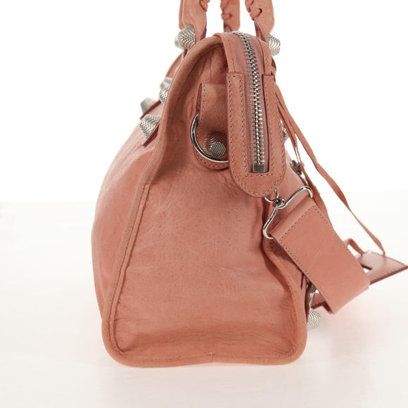 BALENCIAGA The Giant City Hand Bag Leather 2way Pink Silver 173084 Auth 144512V