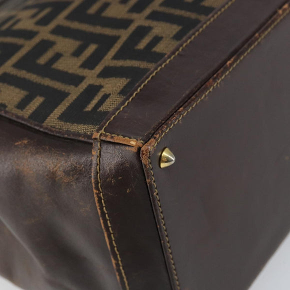 FENDI Zucca Canvas Hand Bag Black Brown Auth 144516