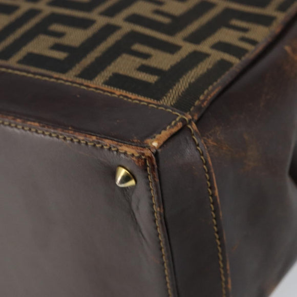 FENDI Zucca Canvas Hand Bag Black Brown Auth 144516