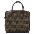 FENDI Zucca Canvas Hand Bag Black Brown Auth 144516-13