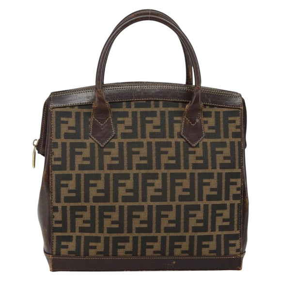 FENDI Zucca Canvas Hand Bag Black Brown Auth 144516
