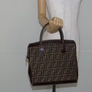 FENDI Zucca Canvas Hand Bag Black Brown Auth 144516-23