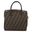 FENDI Zucca Canvas Hand Bag Black Brown Auth 144516-2