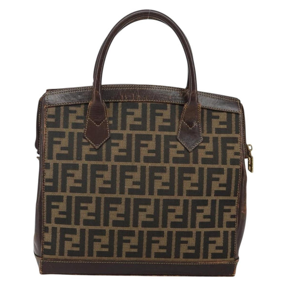 FENDI Zucca Canvas Hand Bag Black Brown Auth 144516