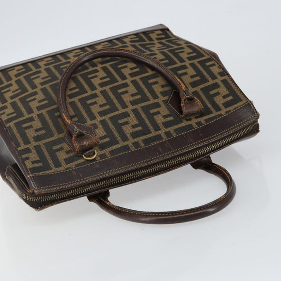 FENDI Zucca Canvas Hand Bag Black Brown Auth 144516