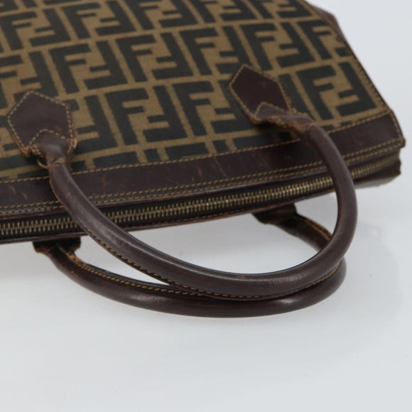 FENDI Zucca Canvas Hand Bag Black Brown Auth 144516