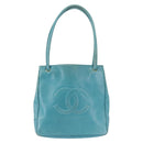 CHANEL COCO Mark Shoulder Bag Lamb Skin Turquoise Blue Gold CC Auth 144517-2