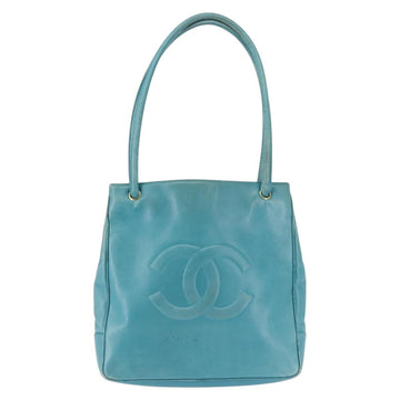 CHANEL COCO Mark Shoulder Bag Lamb Skin Turquoise Blue Gold CC Auth 144517 - 0