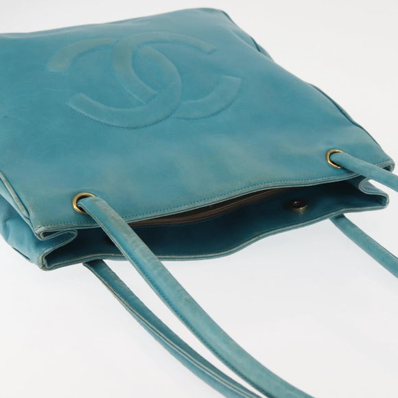 CHANEL COCO Mark Shoulder Bag Lamb Skin Turquoise Blue Gold CC Auth 144517