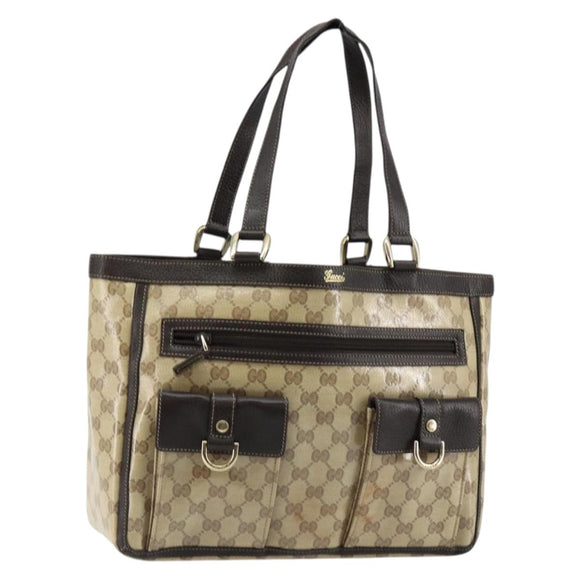 GUCCI GG Crystal Abbey Bag Coated Canvas Outlet Beige Gold 268639 Auth 144520