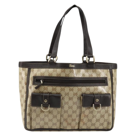GUCCI GG Crystal Abbey Bag Coated Canvas Outlet Beige Gold 268639 Auth 144520
