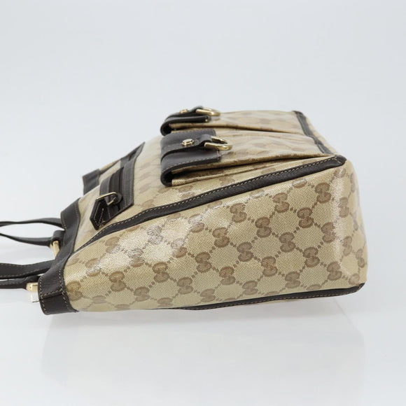 GUCCI GG Crystal Abbey Bag Coated Canvas Outlet Beige Gold 268639 Auth 144520