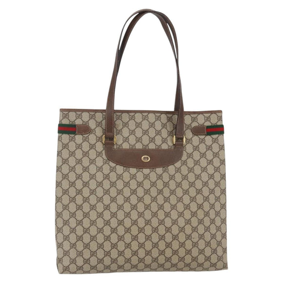 GUCCI GG Supreme Web Sherry Line Tote Bag PVC Beige Red 39 02 091 Auth 144523