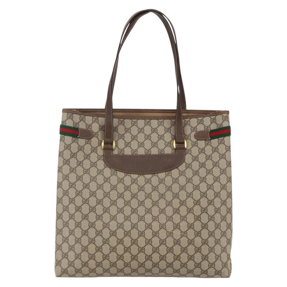 GUCCI GG Supreme Web Sherry Line Tote Bag PVC Beige Red 39 02 091 Auth 144523