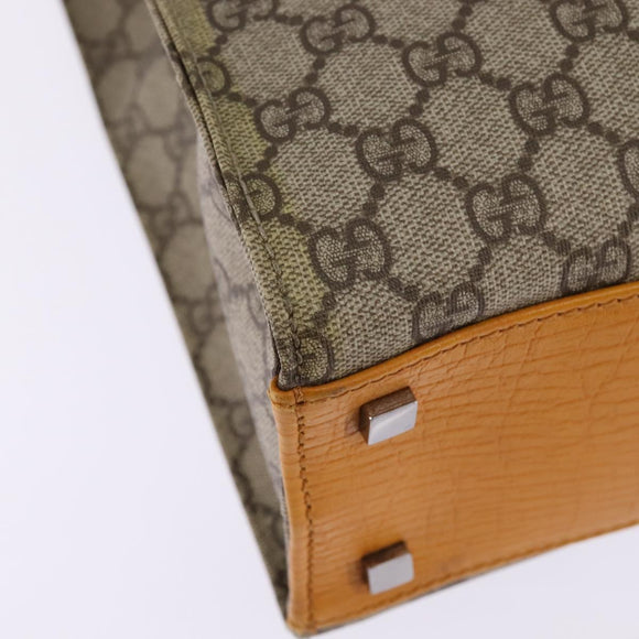 GUCCI GG Supreme Hand Bag PVC Leather Beige Silver 91249 Auth 144530