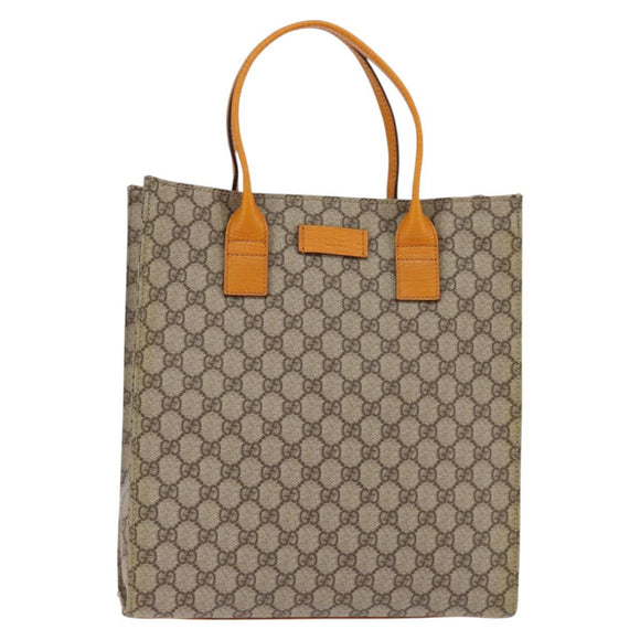 GUCCI GG Supreme Hand Bag PVC Leather Beige Silver 91249 Auth 144530