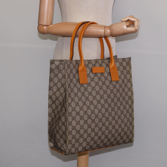 GUCCI GG Supreme Hand Bag PVC Leather Beige Silver 91249 Auth 144530