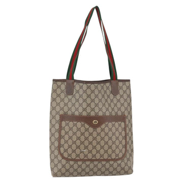 GUCCI GG Supreme Web Sherry Line Tote Bag PVC Beige Red 89 02 003 Auth 144531