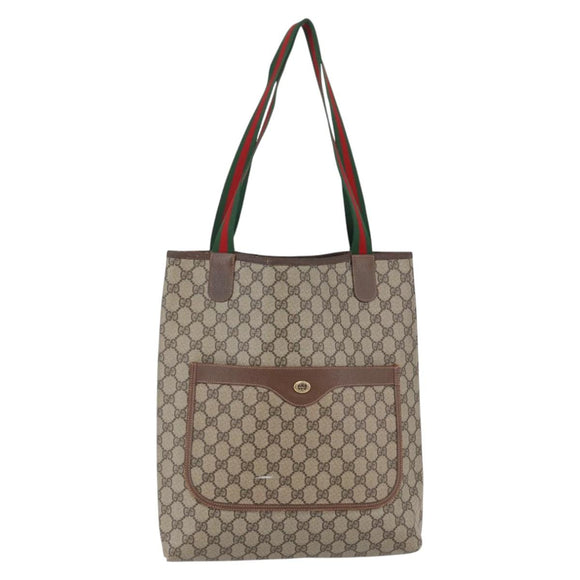 GUCCI GG Supreme Web Sherry Line Tote Bag PVC Beige Red 89 02 003 Auth 144531