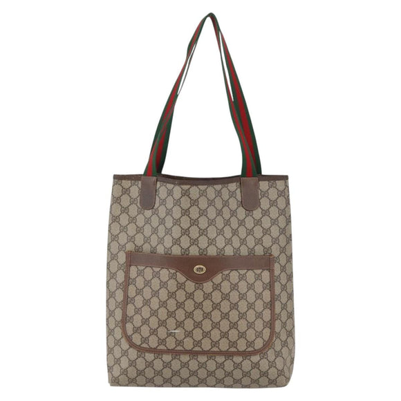 GUCCI GG Supreme Web Sherry Line Tote Bag PVC Beige Red 89 02 003 Auth 144531