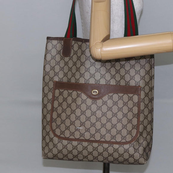 GUCCI GG Supreme Web Sherry Line Tote Bag PVC Beige Red 89 02 003 Auth 144531