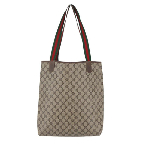 GUCCI GG Supreme Web Sherry Line Tote Bag PVC Beige Red 89 02 003 Auth 144531