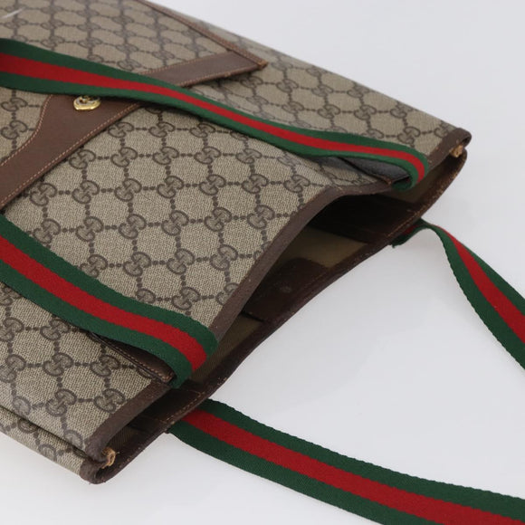GUCCI GG Supreme Web Sherry Line Tote Bag PVC Beige Red 89 02 003 Auth 144531