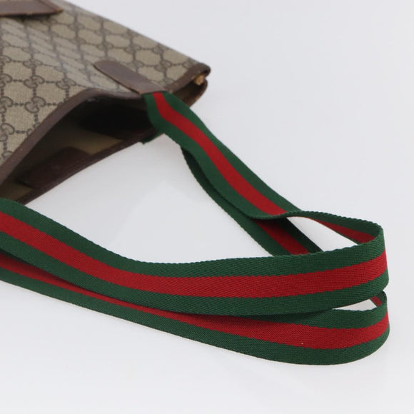 GUCCI GG Supreme Web Sherry Line Tote Bag PVC Beige Red 89 02 003 Auth 144531