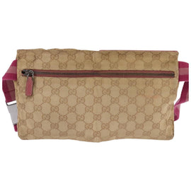 GUCCI GG Canvas Sherry Line Waist Bag Beige Pink Silver 28566 Auth 144532 - 0