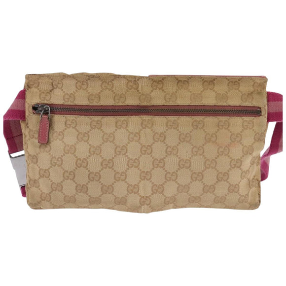GUCCI GG Canvas Sherry Line Waist Bag Beige Pink Silver 28566 Auth 144532