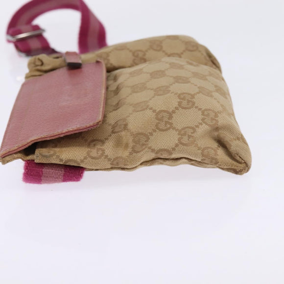 GUCCI GG Canvas Sherry Line Waist Bag Beige Pink Silver 28566 Auth 144532
