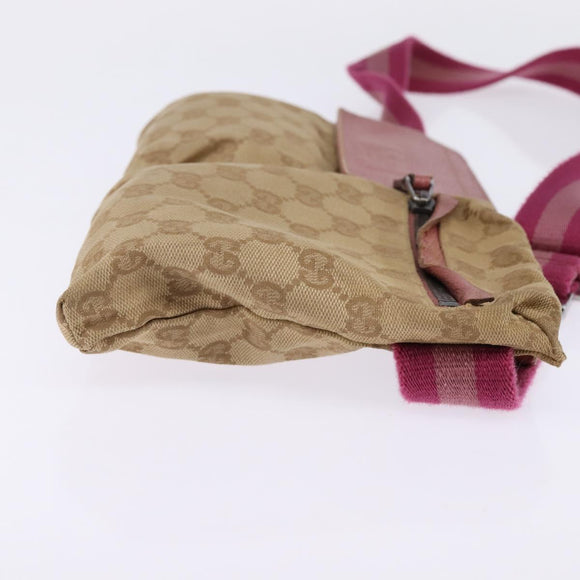 GUCCI GG Canvas Sherry Line Waist Bag Beige Pink Silver 28566 Auth 144532