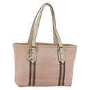 GUCCI GG Canvas Sherry Line Tote Bag Pink Gold 137396 Auth 144533-1