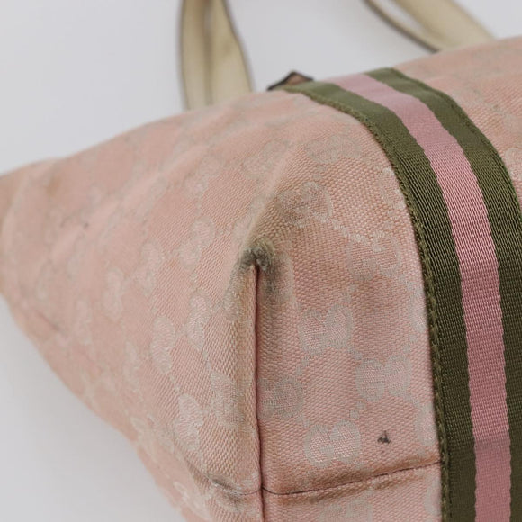 GUCCI GG Canvas Sherry Line Tote Bag Pink Gold 137396 Auth 144533
